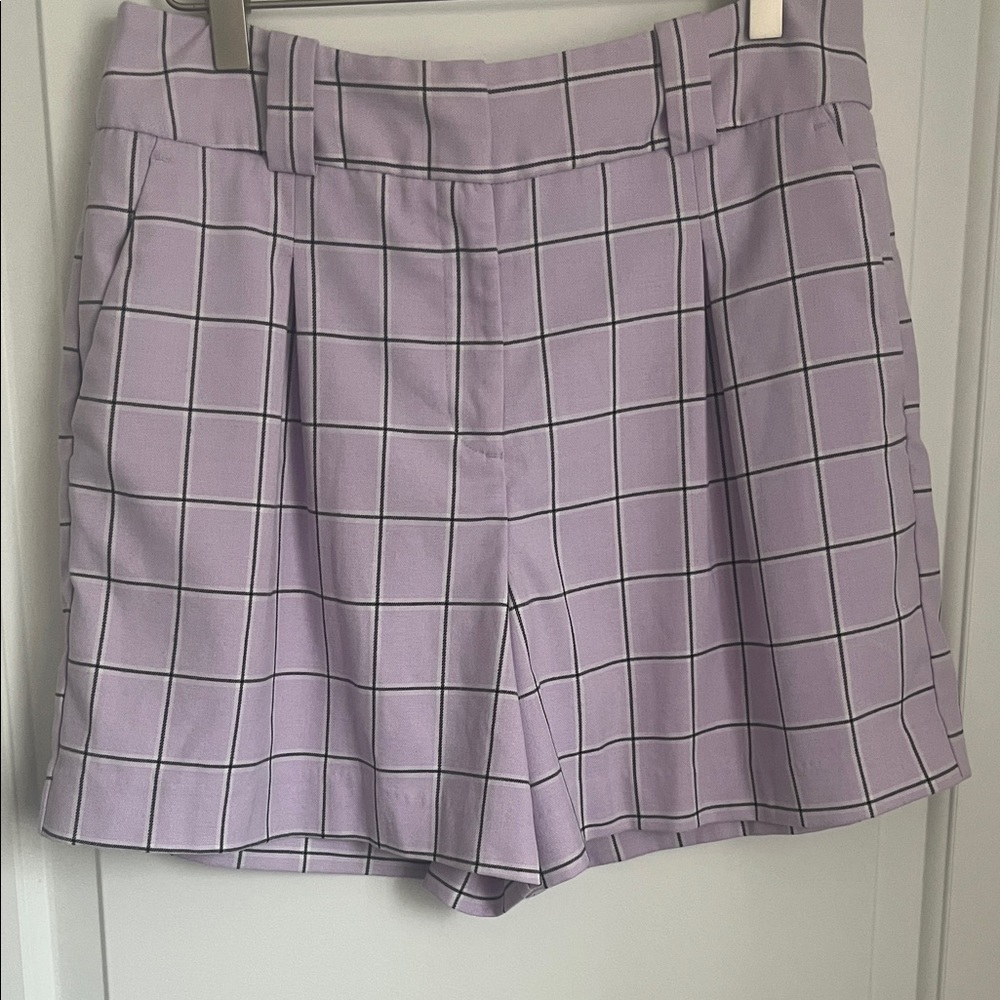 Worthington Lilac Windowpane Plaid High-Waisted Shorts - Size 8